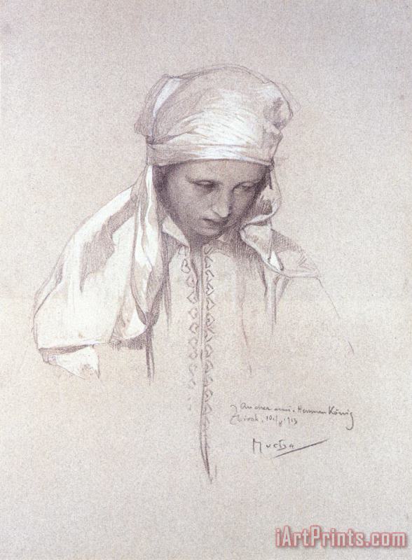 Portrait of a Girl painting - Alphonse Maria Mucha Portrait of a Girl Art Print