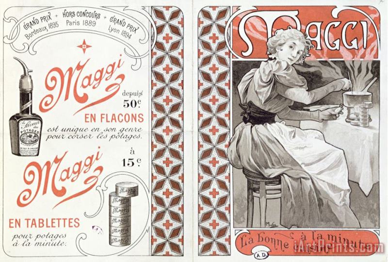 Advertisement for Maggi Late 19th Century painting - Alphonse Marie Mucha Advertisement for Maggi Late 19th Century Art Print