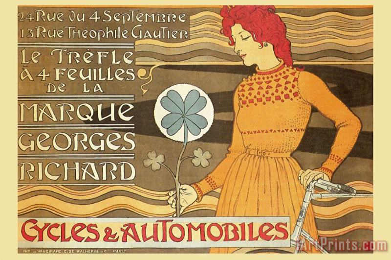 Cycles And Automobile by Marque George Richard painting - Alphonse Marie Mucha Cycles And Automobile by Marque George Richard Art Print