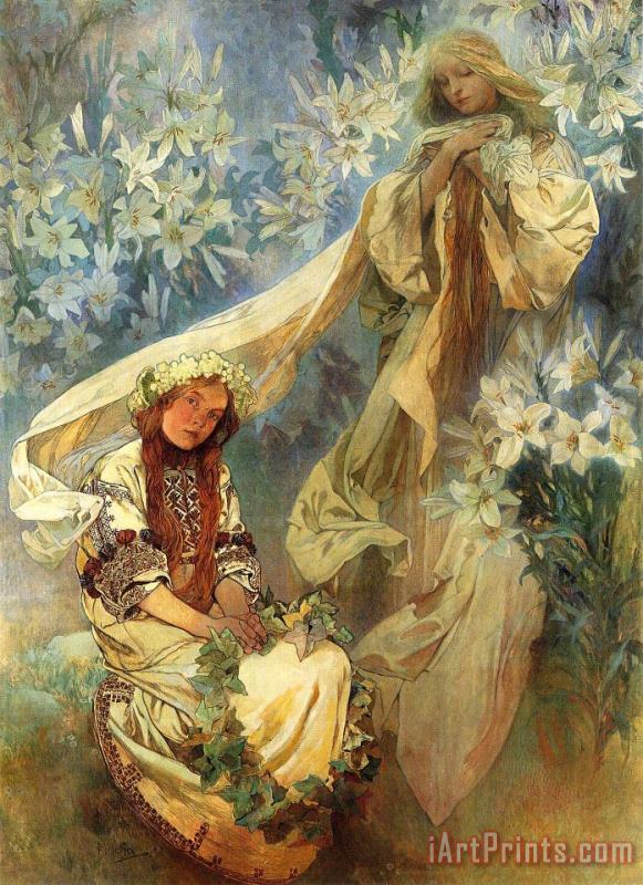 Madonna of The Lilies 1905 painting - Alphonse Marie Mucha Madonna of The Lilies 1905 Art Print