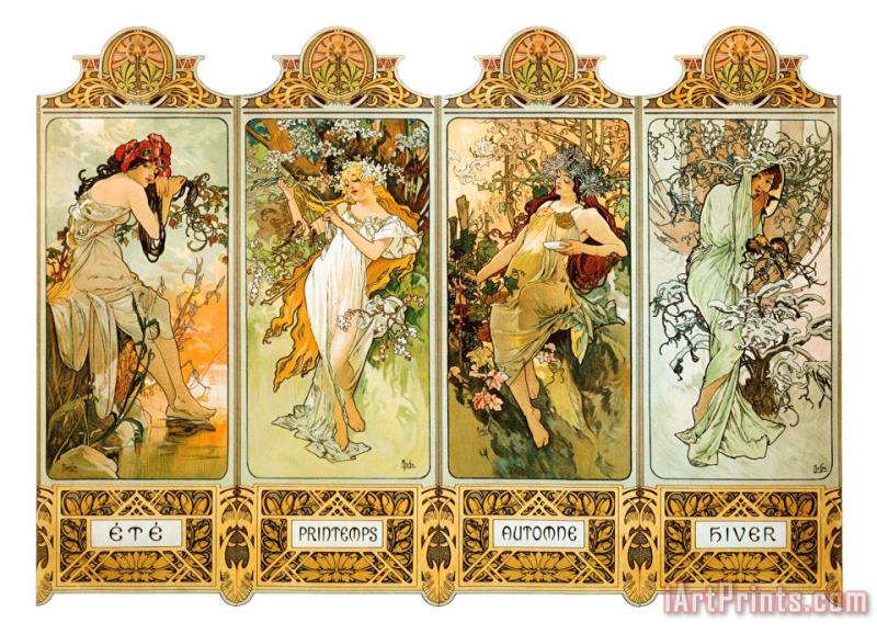 Seasons 1896 painting - Alphonse Marie Mucha Seasons 1896 Art Print