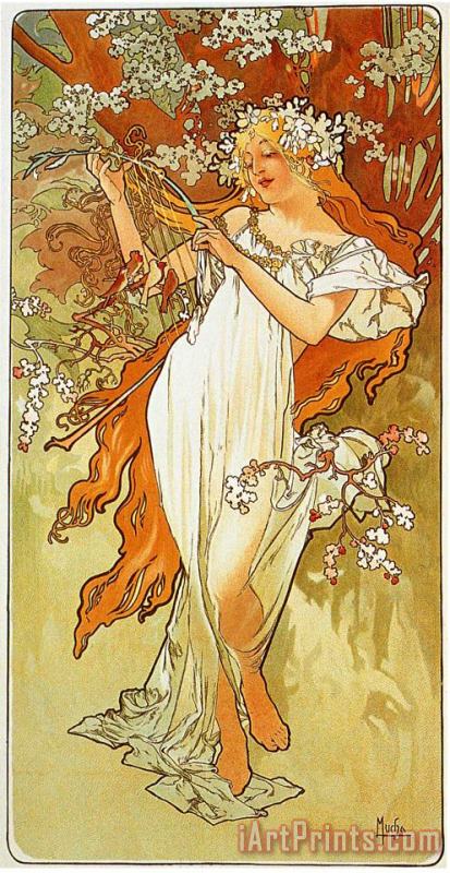 Spring 1896 painting - Alphonse Marie Mucha Spring 1896 Art Print