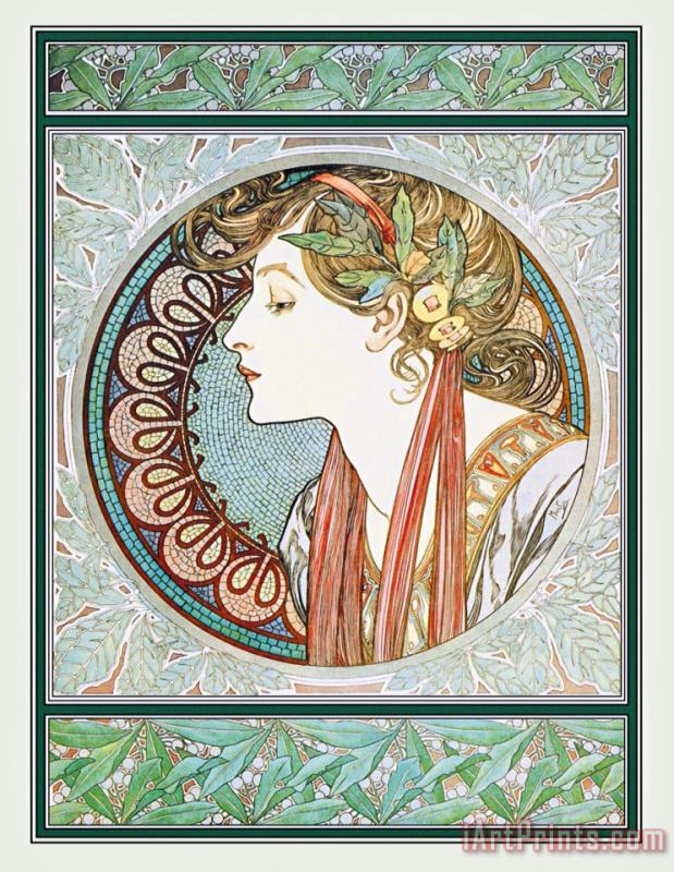Alphonse Marie Mucha Woman's Profile Art Painting