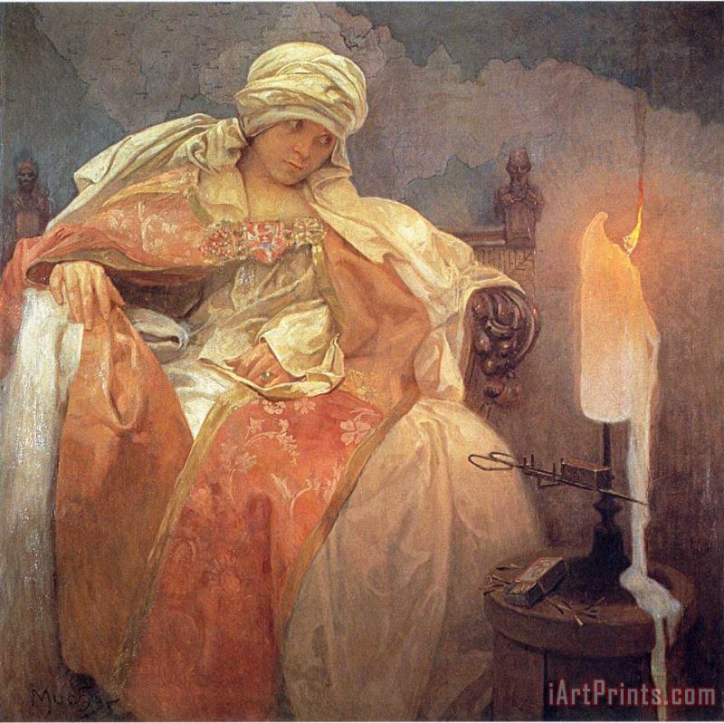 Alphonse Marie Mucha Woman with a Burning Candle 1933 Art Print