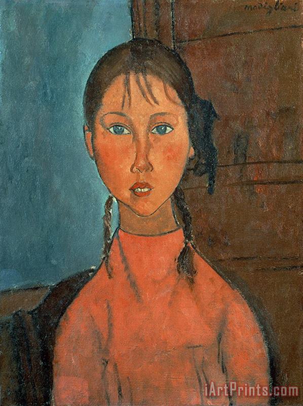 Girl with Pigtails painting - Amedeo Modigliani Girl with Pigtails Art Print