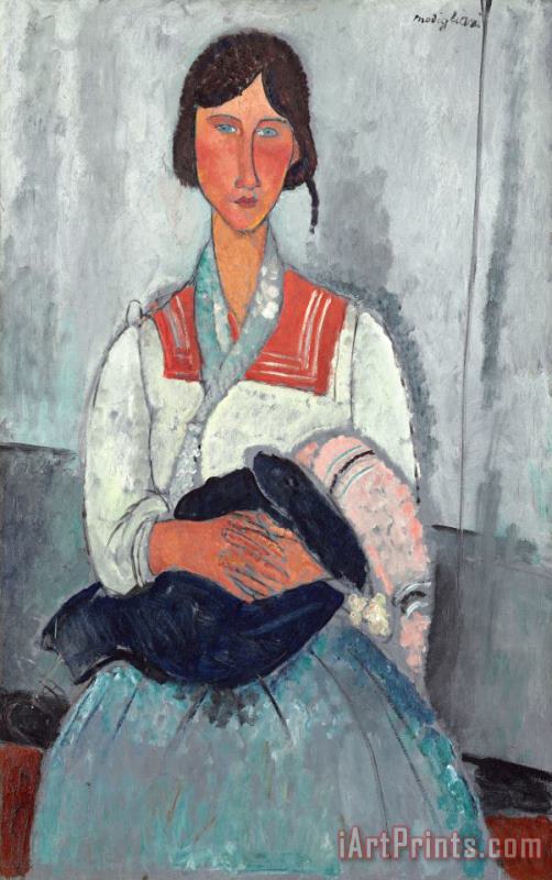 Gypsy Woman With Baby, 1919 painting - Amedeo Modigliani Gypsy Woman With Baby, 1919 Art Print