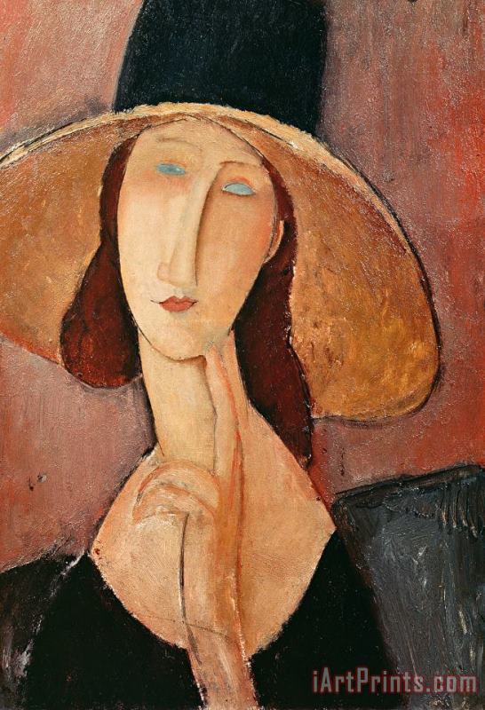 Amedeo Modigliani Portrait of Jeanne Hebuterne in a large hat Art Print