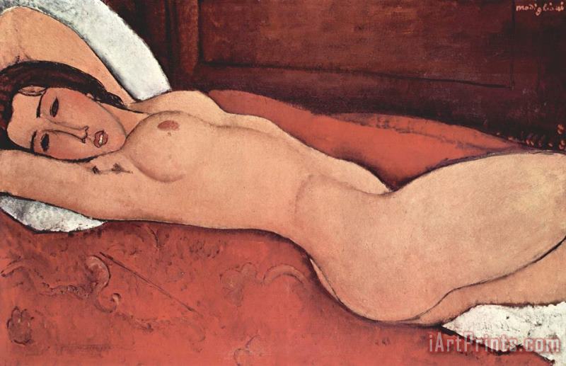 Reclining Nude With Arms Behind Her Head painting - Amedeo Modigliani Reclining Nude With Arms Behind Her Head Art Print