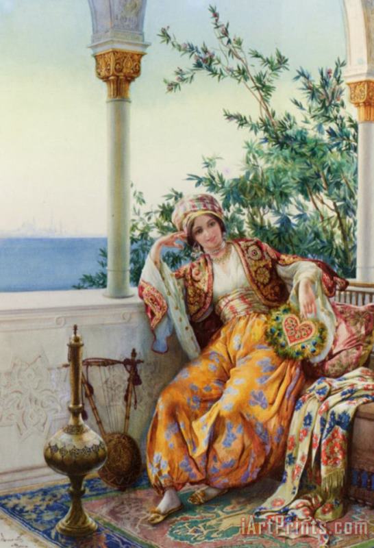 Amedeo Momo Simonetti A Turkish Beauty Resting on a Terrace Art Painting