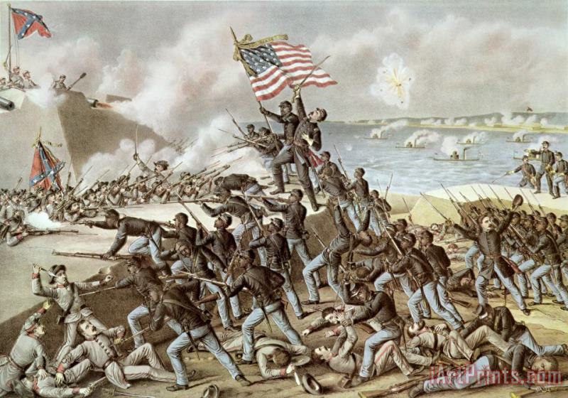 American School Black troops of the Fifty Fourth Massachusetts Regiment during the assault of Fort Wagner Art Painting