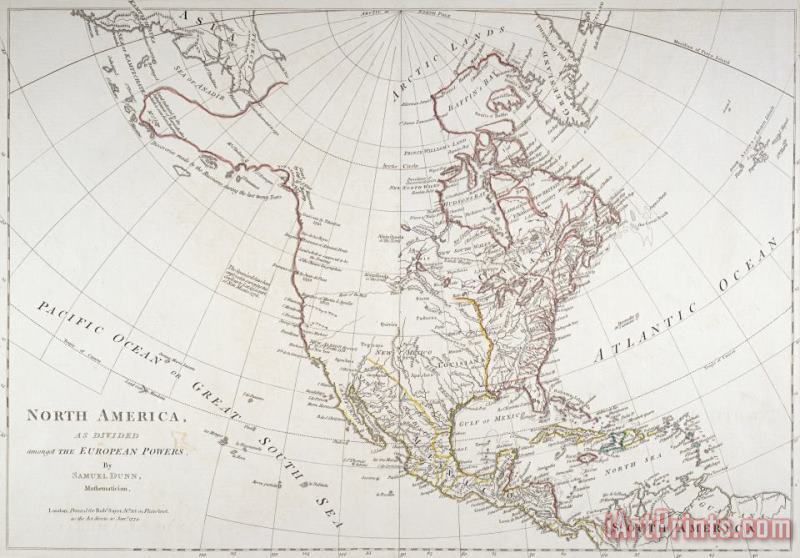 Map depicting North America as Divided by the European Powers painting - American School Map depicting North America as Divided by the European Powers Art Print