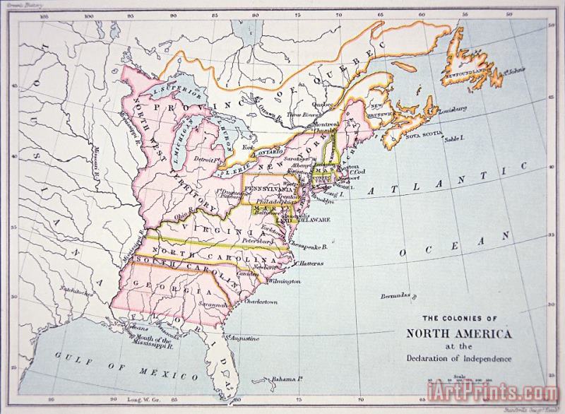 American School Map of the Colonies of North America at the time of the Declaration of Independence Art Painting
