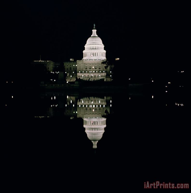 Night View of the Capitol painting - American School Night View of the Capitol Art Print