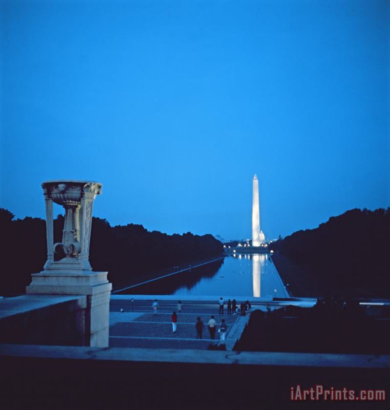 Night view of the Washington Monument across the National Mall painting - American School Night view of the Washington Monument across the National Mall Art Print
