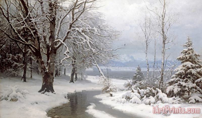 Anders Andersen-Lundby A Wooded Winter Landscape Art Painting