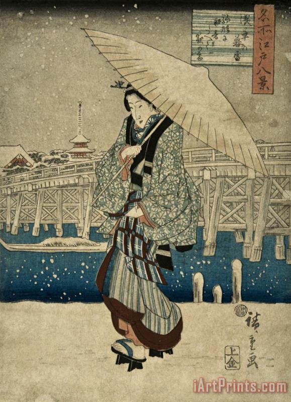 Ando Hiroshige Eight Views of Edo, Evening Snow at Asakusa, Date Unknown Art Painting