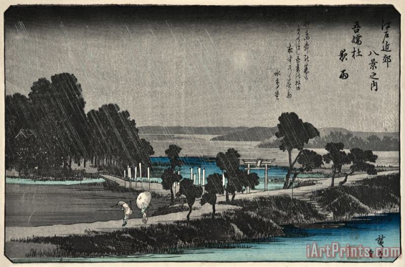 Ando Hiroshige Eight Views of The Neighborhood of Edo, Night Rain at Azumasha Art Painting
