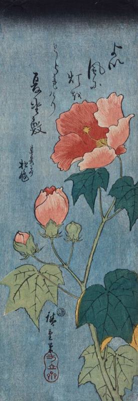 Flowering Poppies Tanzaku painting - Ando Hiroshige Flowering Poppies Tanzaku Art Print