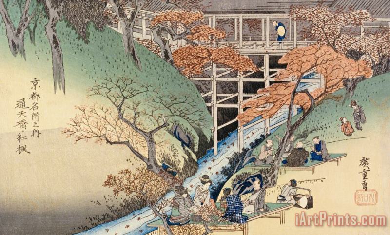 Ando Hiroshige Red Maple Leaves At Tsuten Bridge Art Print