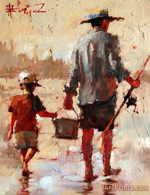 Fishing with Dad painting - Andre Kohn Fishing with Dad Art Print