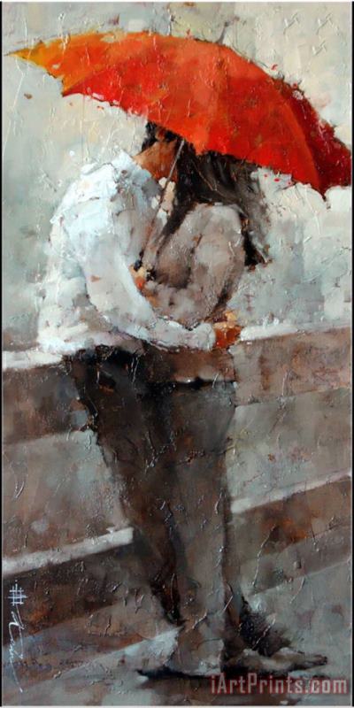 Andre Kohn Red Umbrella Art Painting