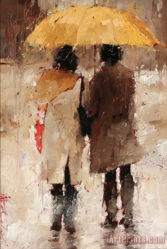 Shopping in The Rain painting - Andre Kohn Shopping in The Rain Art Print