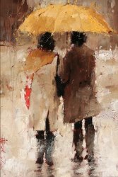Andre Kohn Shopping in The Rain painting