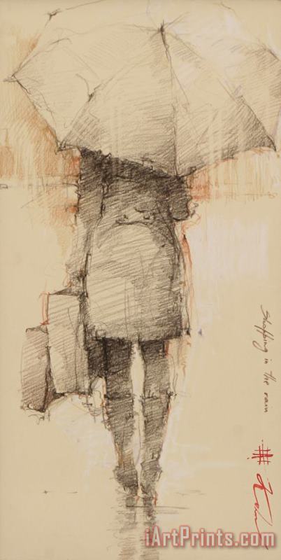 Andre Kohn Shopping in The Rain II Art Painting