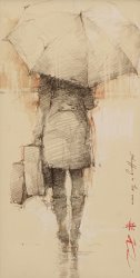 Andre Kohn Shopping in The Rain II painting