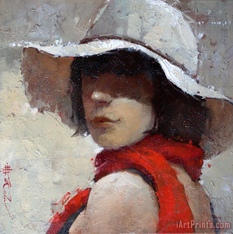 Andre Kohn Woman White Hat Art Painting