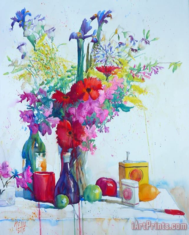 Azaleas and Iris painting - Andre Mehu Azaleas and Iris Art Print