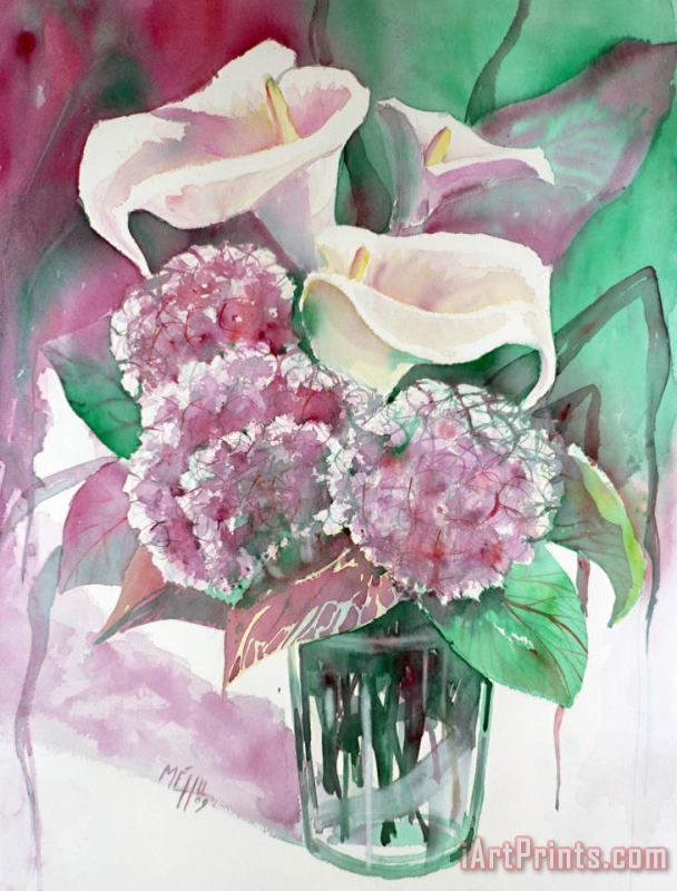 Andre Mehu Calla lilies and Hydrangeas Art Print