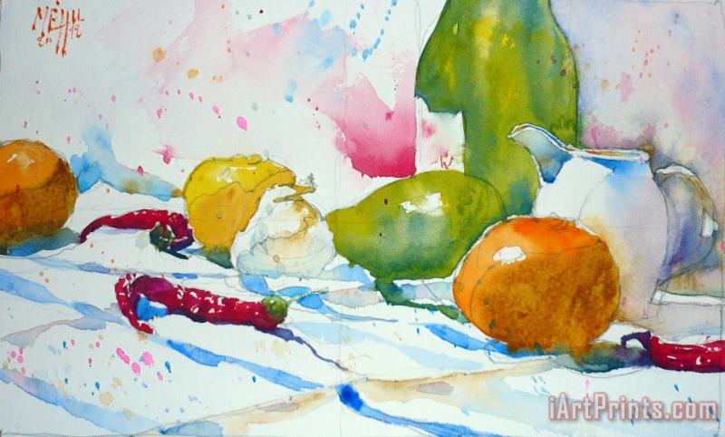 Creamer and red peppers painting - Andre Mehu Creamer and red peppers Art Print