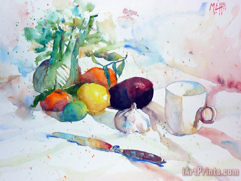 Cup fruits and vegetables painting - Andre Mehu Cup fruits and vegetables Art Print
