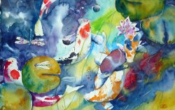 Andre Mehu Dragonflies and koi fishes