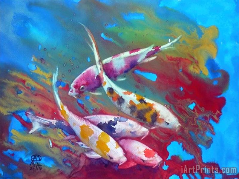 Andre Mehu Koi in red algaes Art Painting
