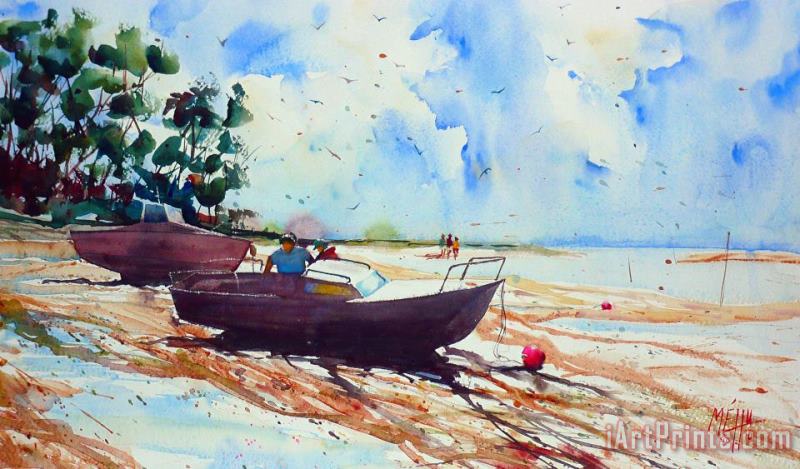 Le Bas Pouldu Low tide painting - Andre Mehu Le Bas Pouldu Low tide Art Print