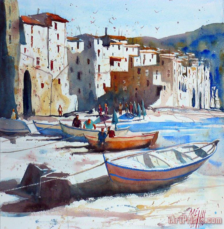 Andre Mehu On the beach of Cefalu Art Painting