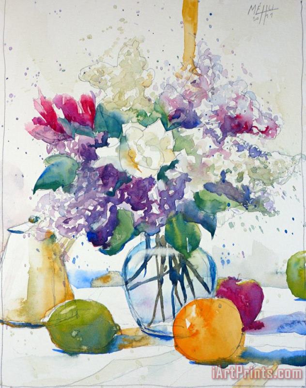 Andre Mehu Sketch with lilac and freesia Art Painting