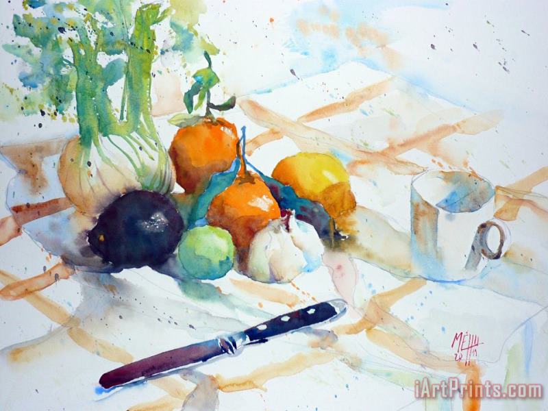Andre Mehu Still life with fennel and clementines Art Painting