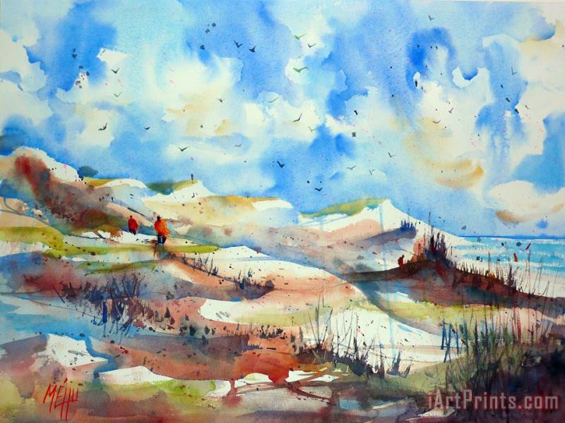 Walking on the dunes painting - Andre Mehu Walking on the dunes Art Print
