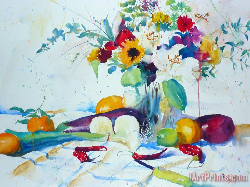 Andre Mehu White onions bouquet and red peppers Art Painting