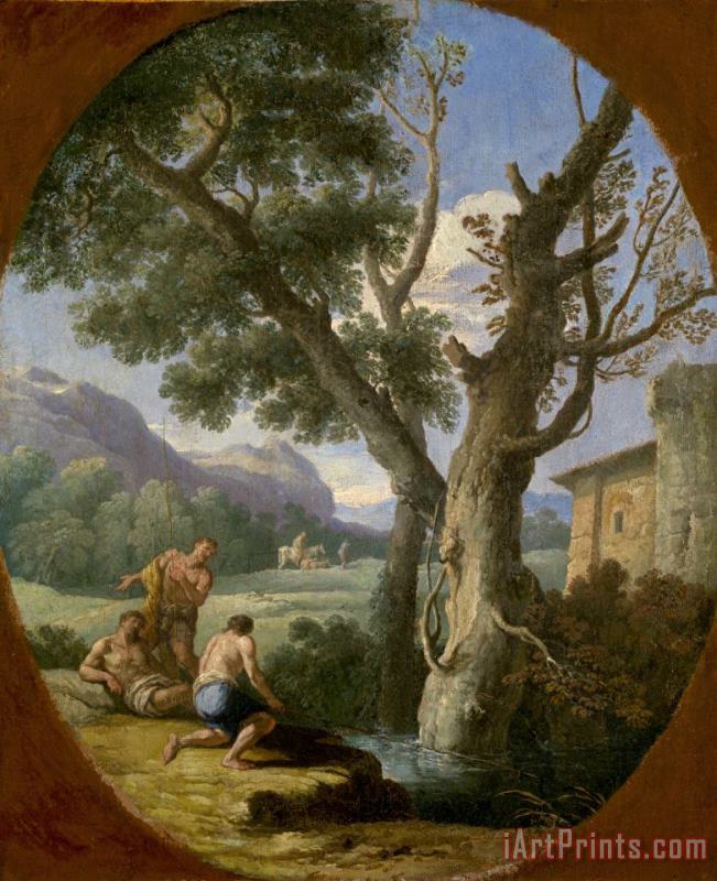 Landscape with Fishermen by a Stream painting - Andrea Locatelli Landscape with Fishermen by a Stream Art Print