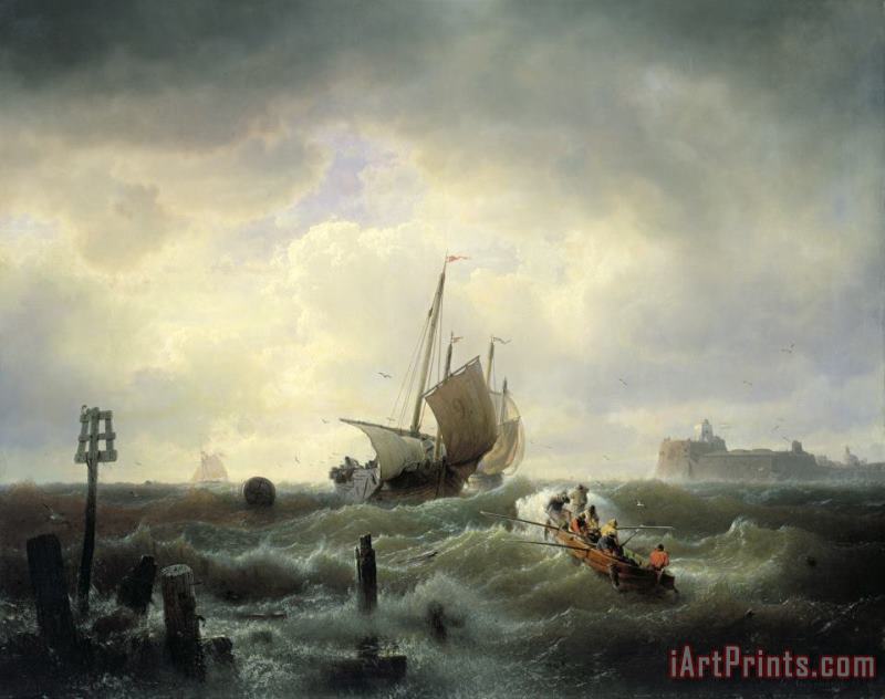 Andreas Achenbach The Entrance to the Harbour at Hellevoetsluys Art Painting