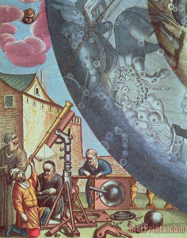 Andreas Cellarius Astronomers looking through a telescope Art Print
