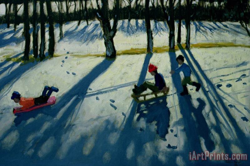 Boys Sledging painting - Andrew Macara Boys Sledging Art Print