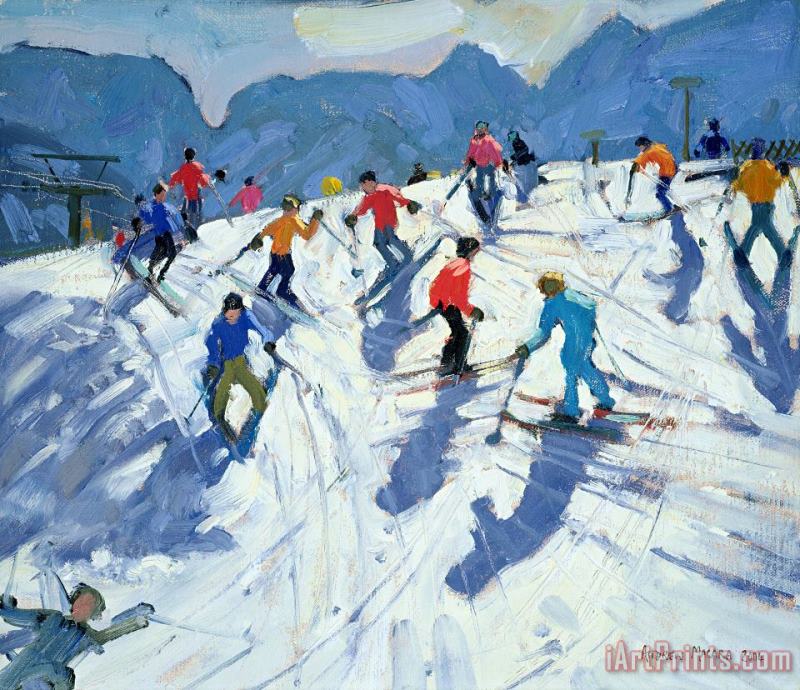 Busy Ski Slope painting - Andrew Macara Busy Ski Slope Art Print