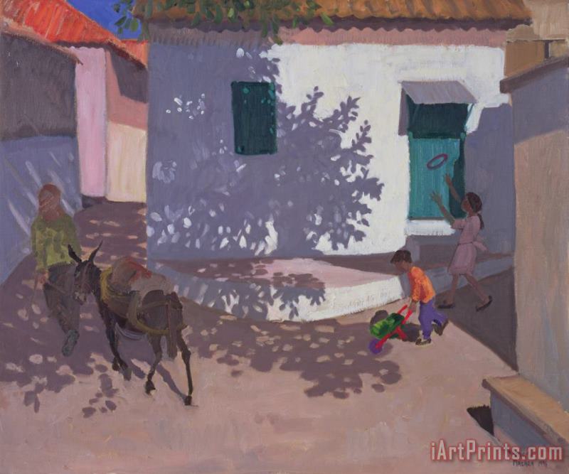 Green Door and Shadows Lesbos painting - Andrew Macara Green Door and Shadows Lesbos Art Print