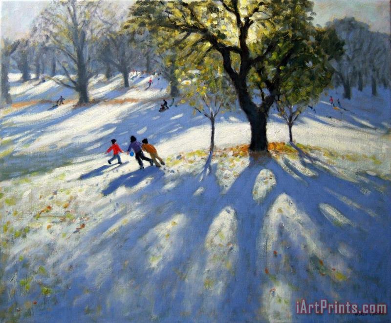 Markeaton Park early snow painting - Andrew Macara Markeaton Park early snow Art Print