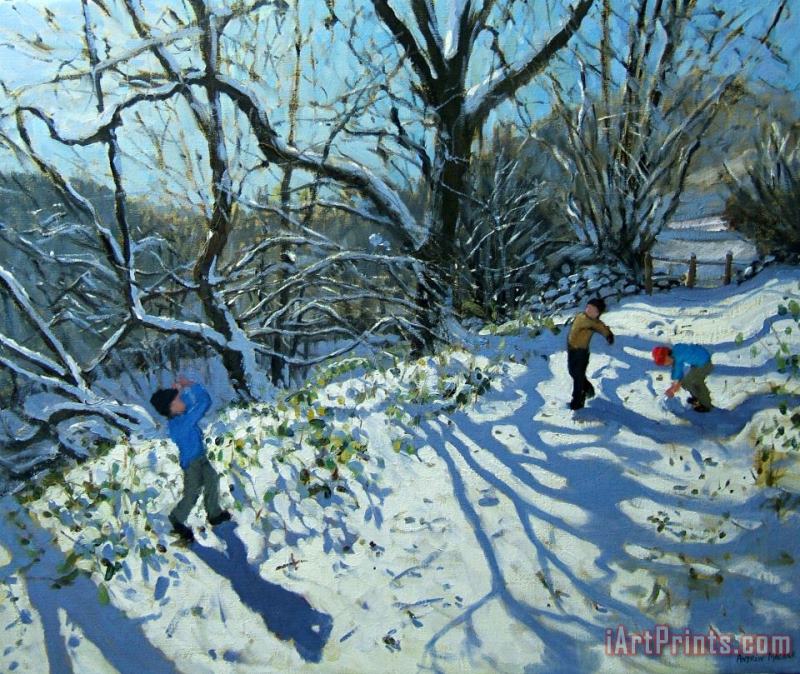 Snowball fight painting - Andrew Macara Snowball fight Art Print
